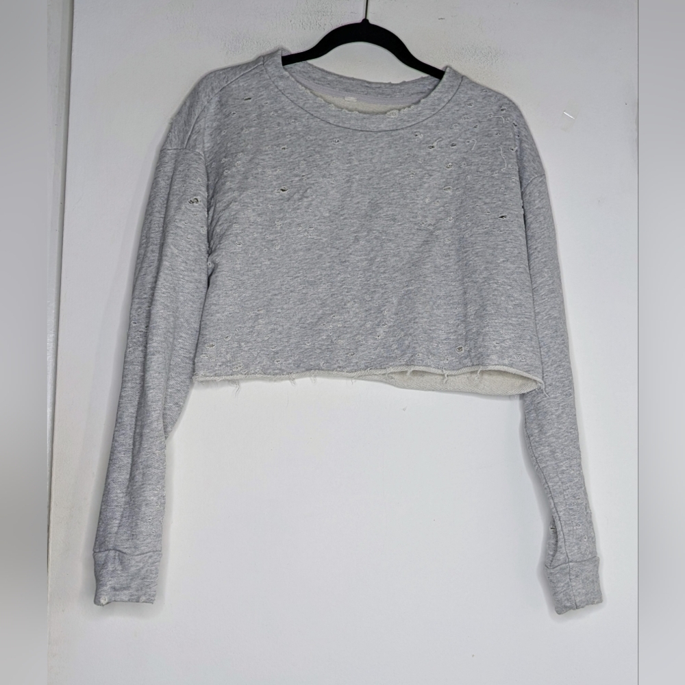 ALO Yoga • Distressed/Destroyed Crop Sweatshirt in Gray RARE